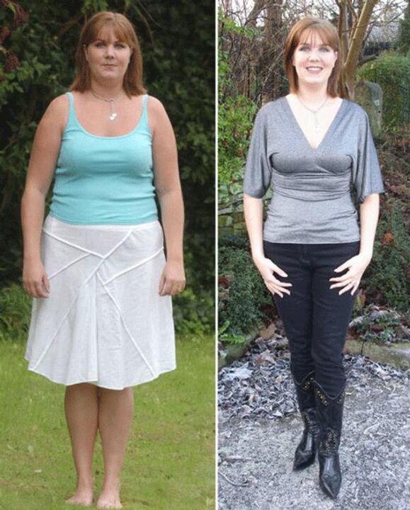 Frau vor und nach dem Abnehmen auf einer Kefir-Diät